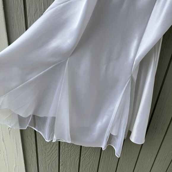 Vintage Val Mode White Satin Slip Dress w/ Pearl Lace – Large - Picture 7 of 9